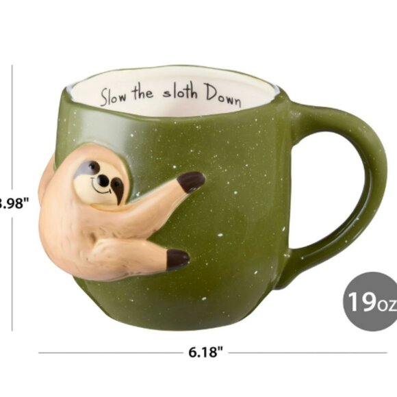 Smiling sloth hug with green coffee mug 18.94oz 596ml - Picture 3 of 6